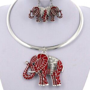 Red Elephant Statement Necklace Set